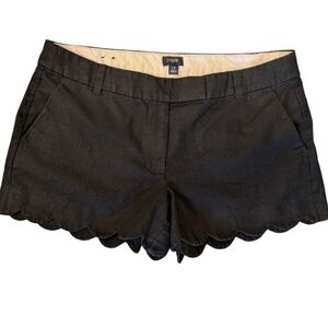 J. Crew Factory Women's 12 Black Linen Blend Scalloped‎ Edge Shorts Quiet Luxury